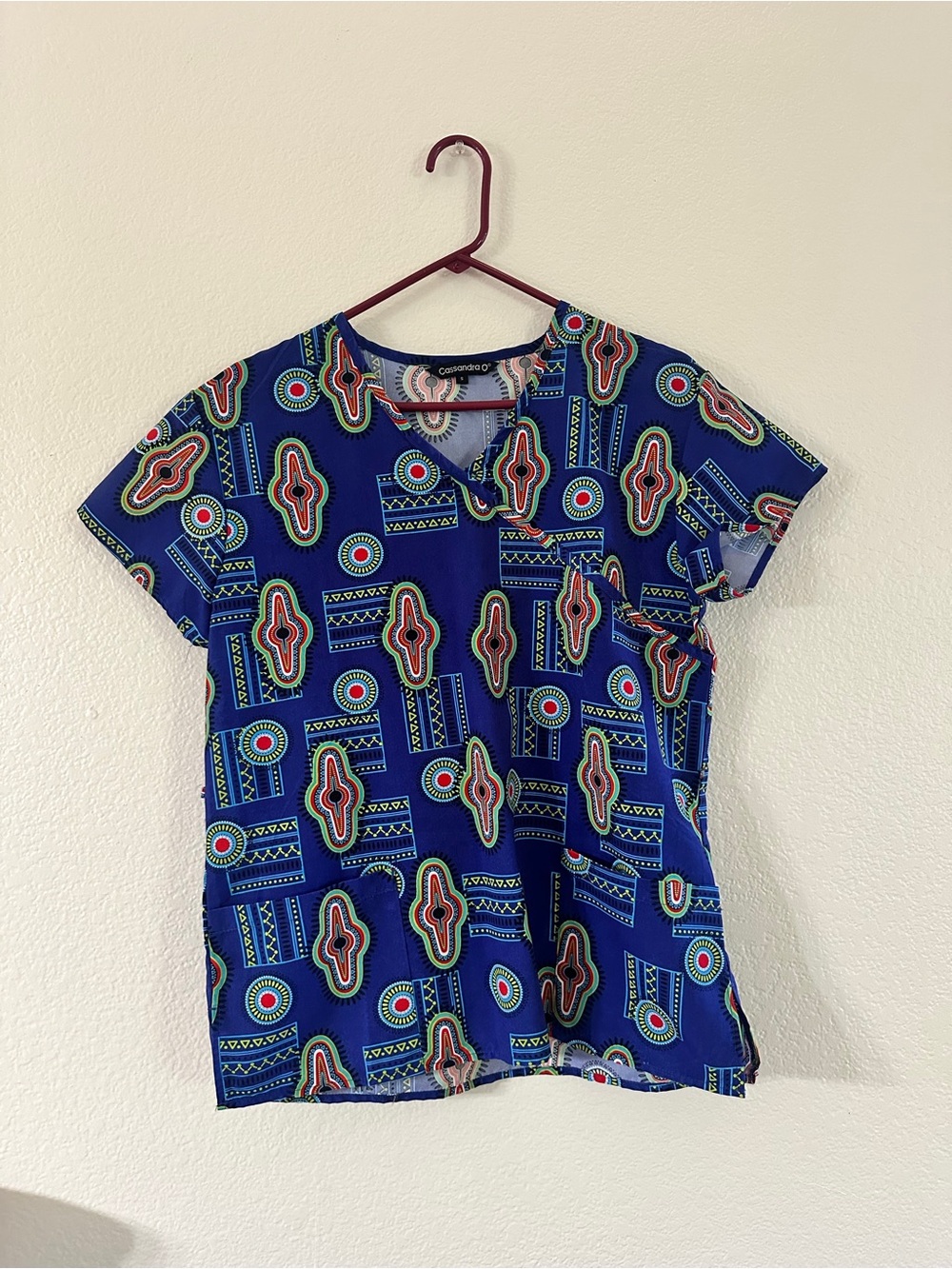 Cassandra Royal Blue Patterned Short Sleeve Women's Scrub Top